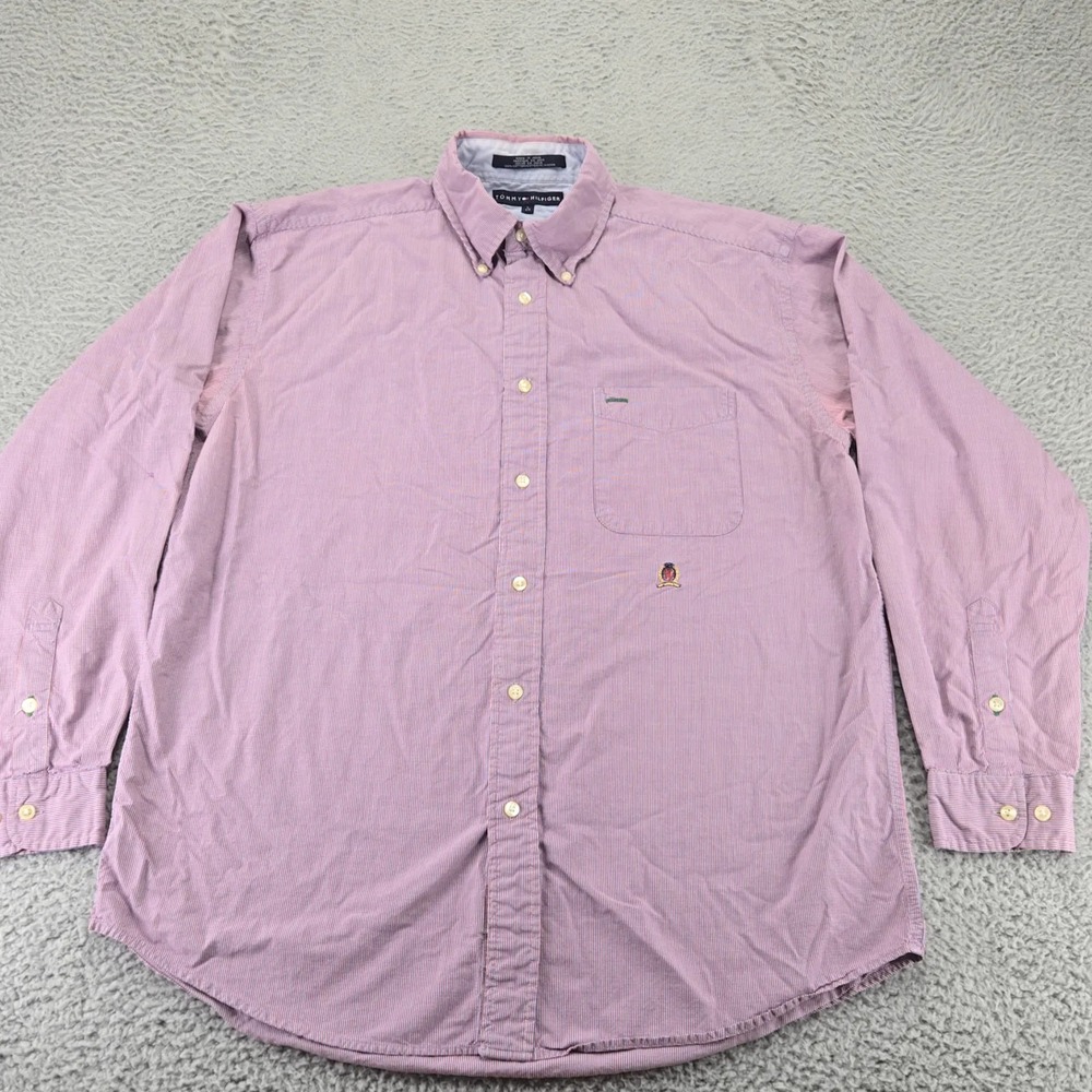 Tommy Hilfiger Shirt Mens Large Red Plaid Long‎ Sleeve Button Down Pockets